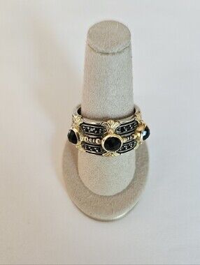 Gold & Black Gemstone Band Ring - Women’s Fashion Jewelry